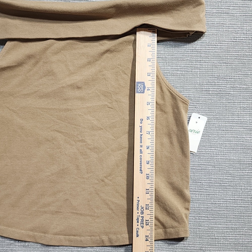 Aerie Tan Brown Off The Shoulder Crop Top Sleeveless Folded Neck Size L NEW - Picture 5 of 9